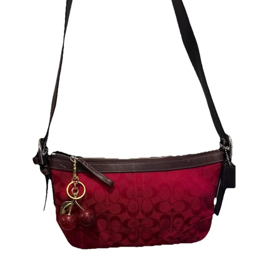Coach Red And Brown Hobo vintage Y2K Signature C Jacquard